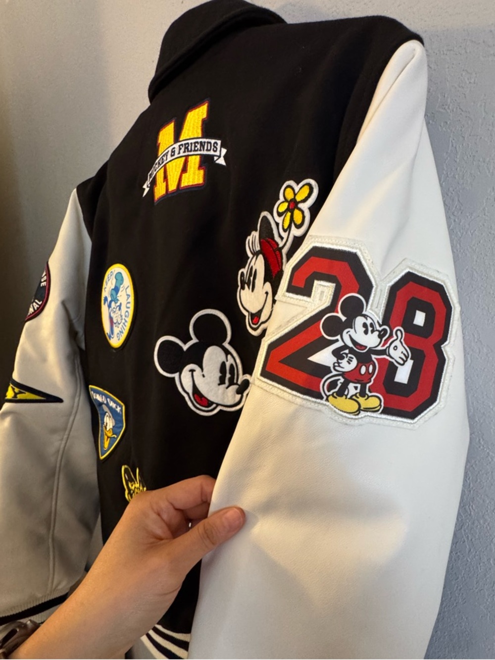 Disney Black and White Mickey Mouse Varsity Jacket unisex - Picture 6 of 10